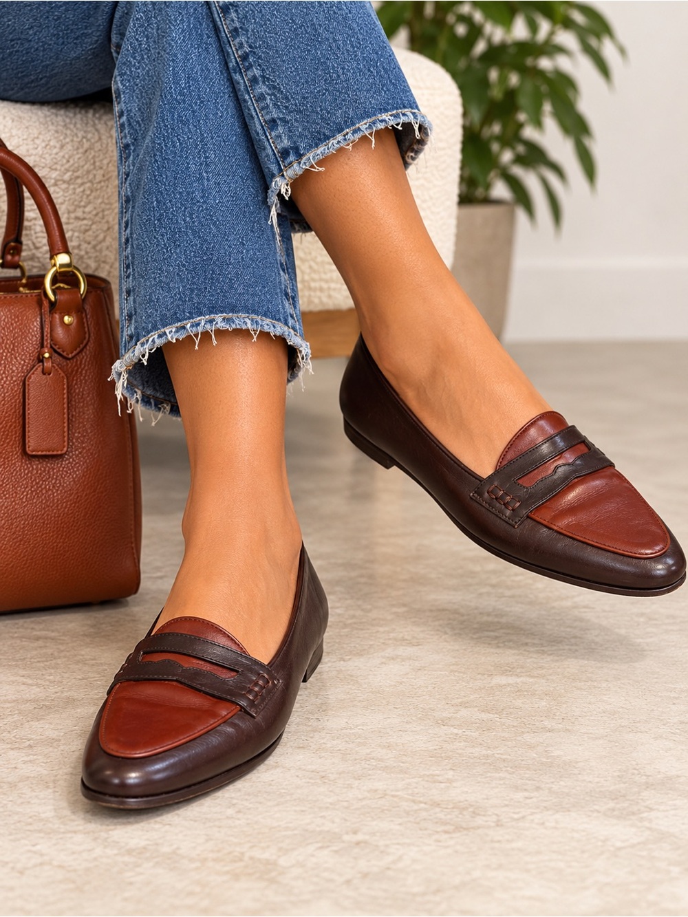 Vintage Cole Haan Two Tone Leather Penny Loafers Made in Italy Size 8